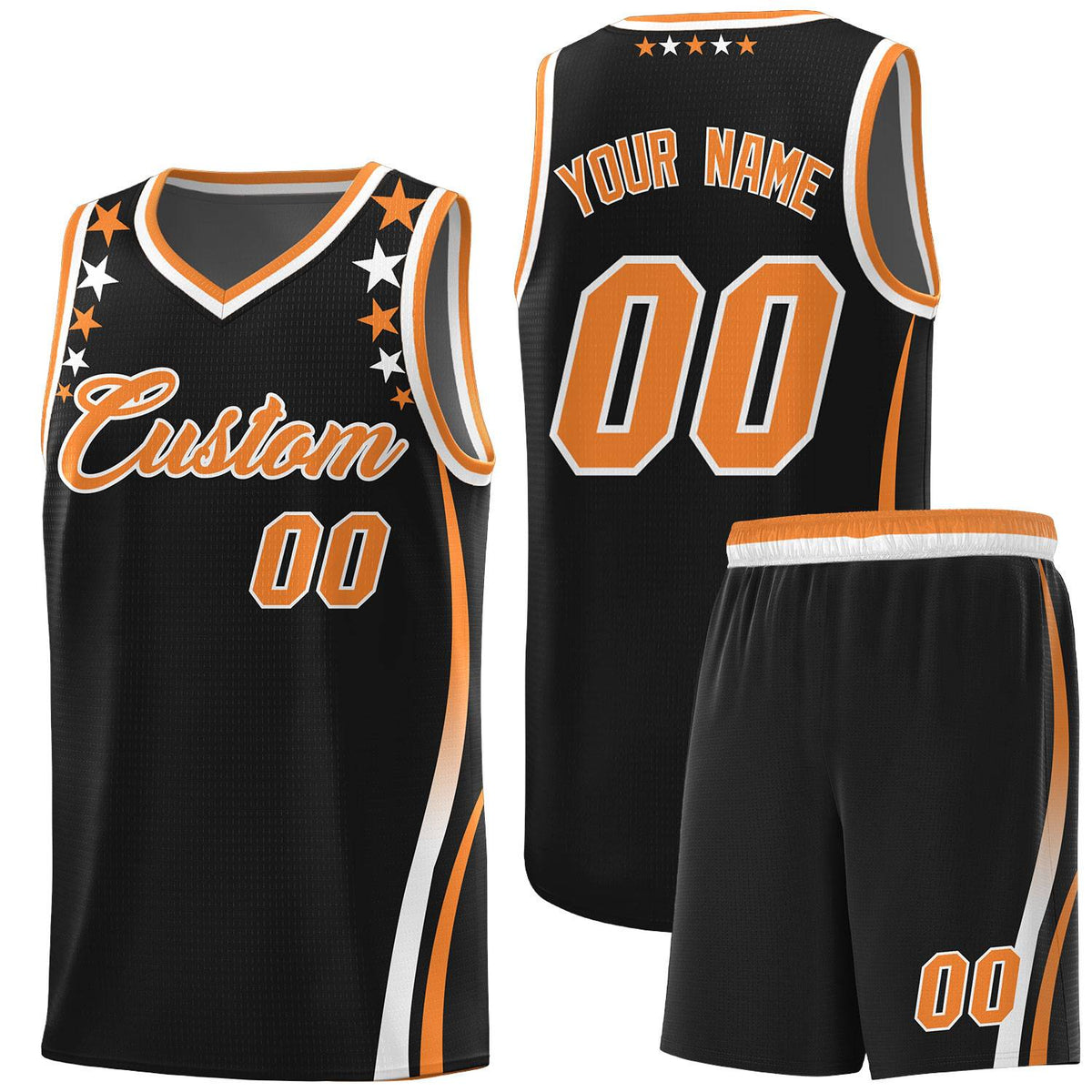 Custom Black Shoulders Star Pattern Side Color Block Sports Uniform Basketball Jersey