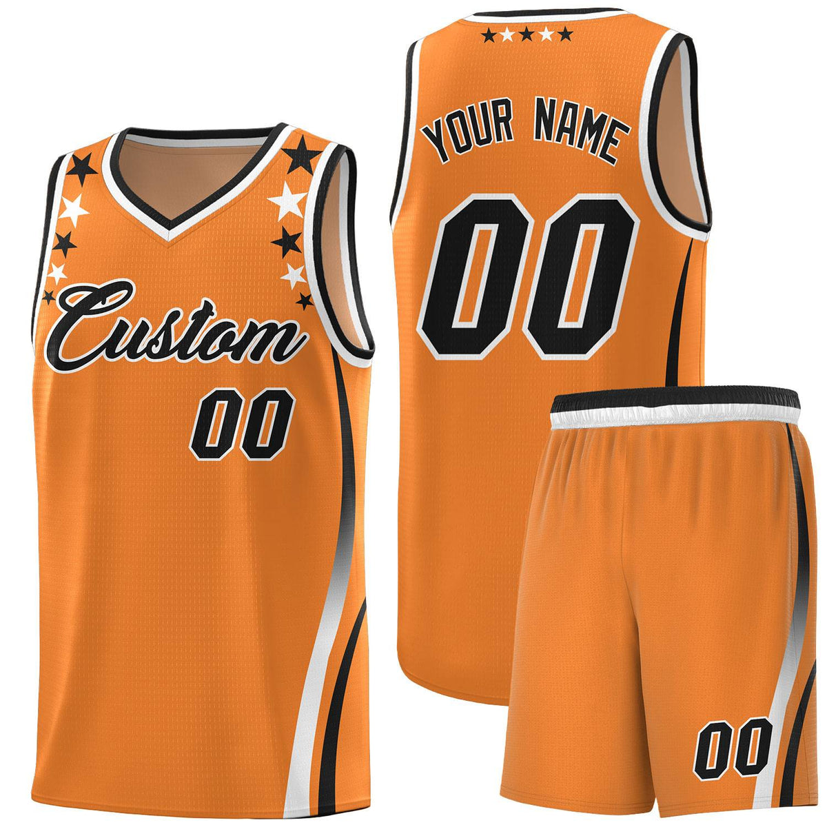Custom Orange Shoulders Star Pattern Side Color Block Sports Uniform Basketball Jersey