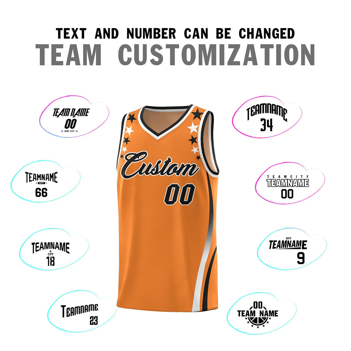Custom Orange Shoulders Star Pattern Side Color Block Sports Uniform Basketball Jersey