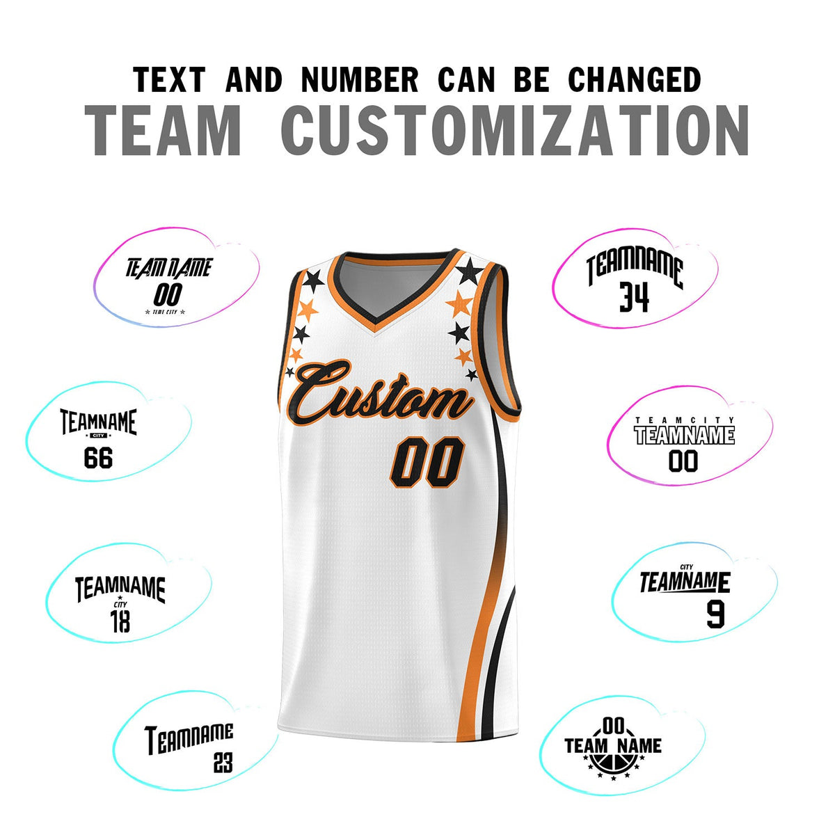 Custom White Shoulders Star Pattern Side Color Block Sports Uniform Basketball Jersey