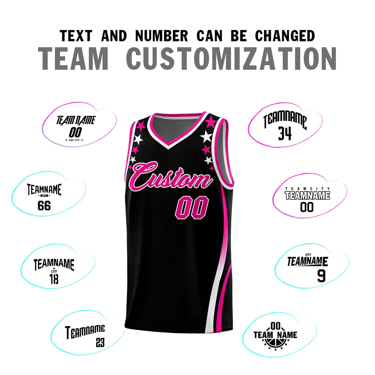 Custom Black Shoulders Star Pattern Side Color Block Sports Uniform Basketball Jersey