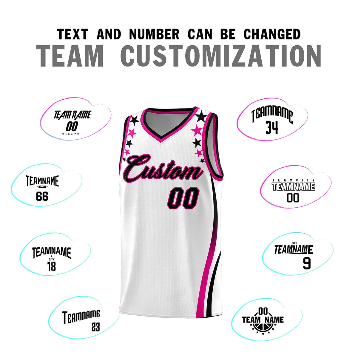 Custom White Shoulders Star Pattern Side Color Block Sports Uniform Basketball Jersey
