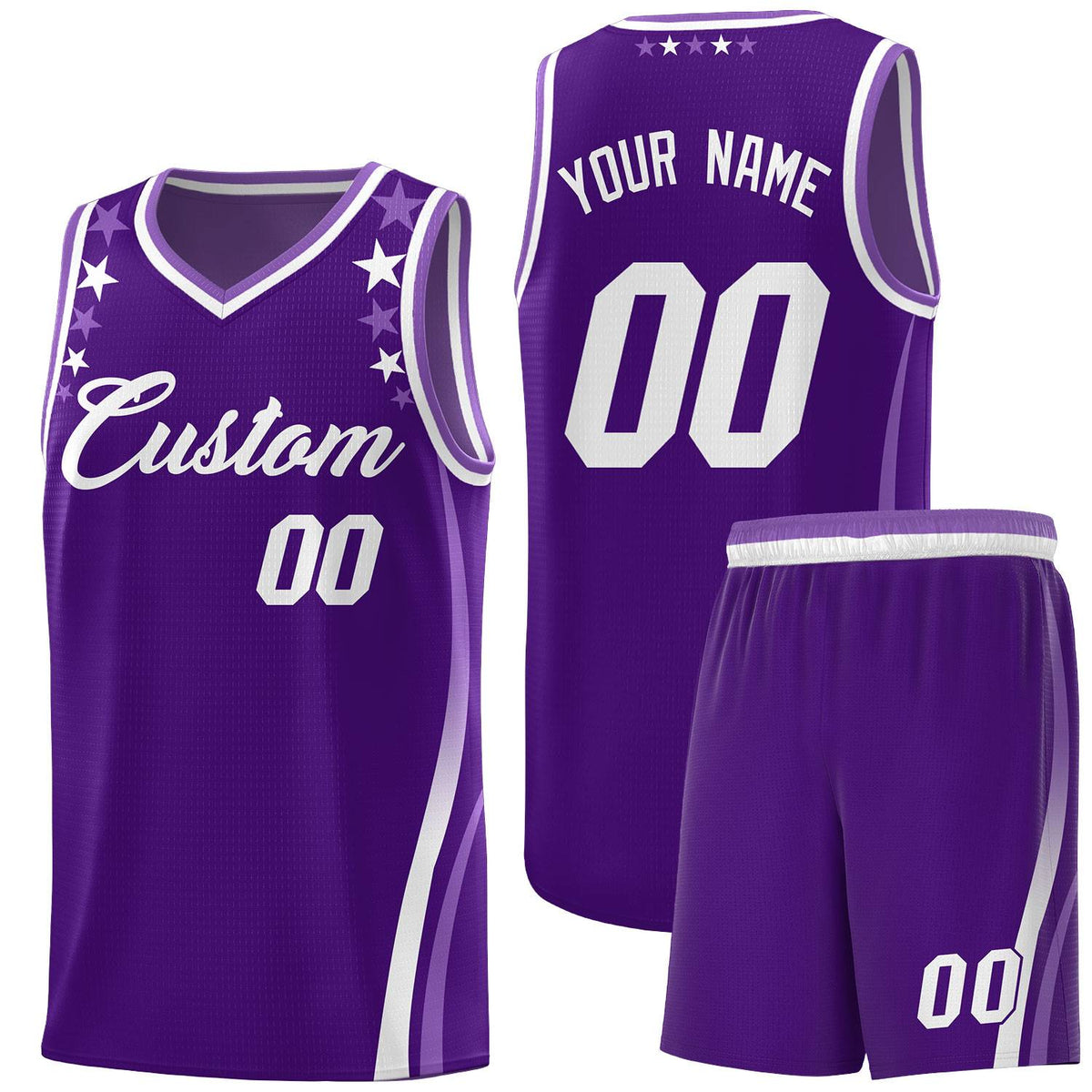 Custom Purple Shoulders Star Pattern Side Color Block Sports Uniform Basketball Jersey
