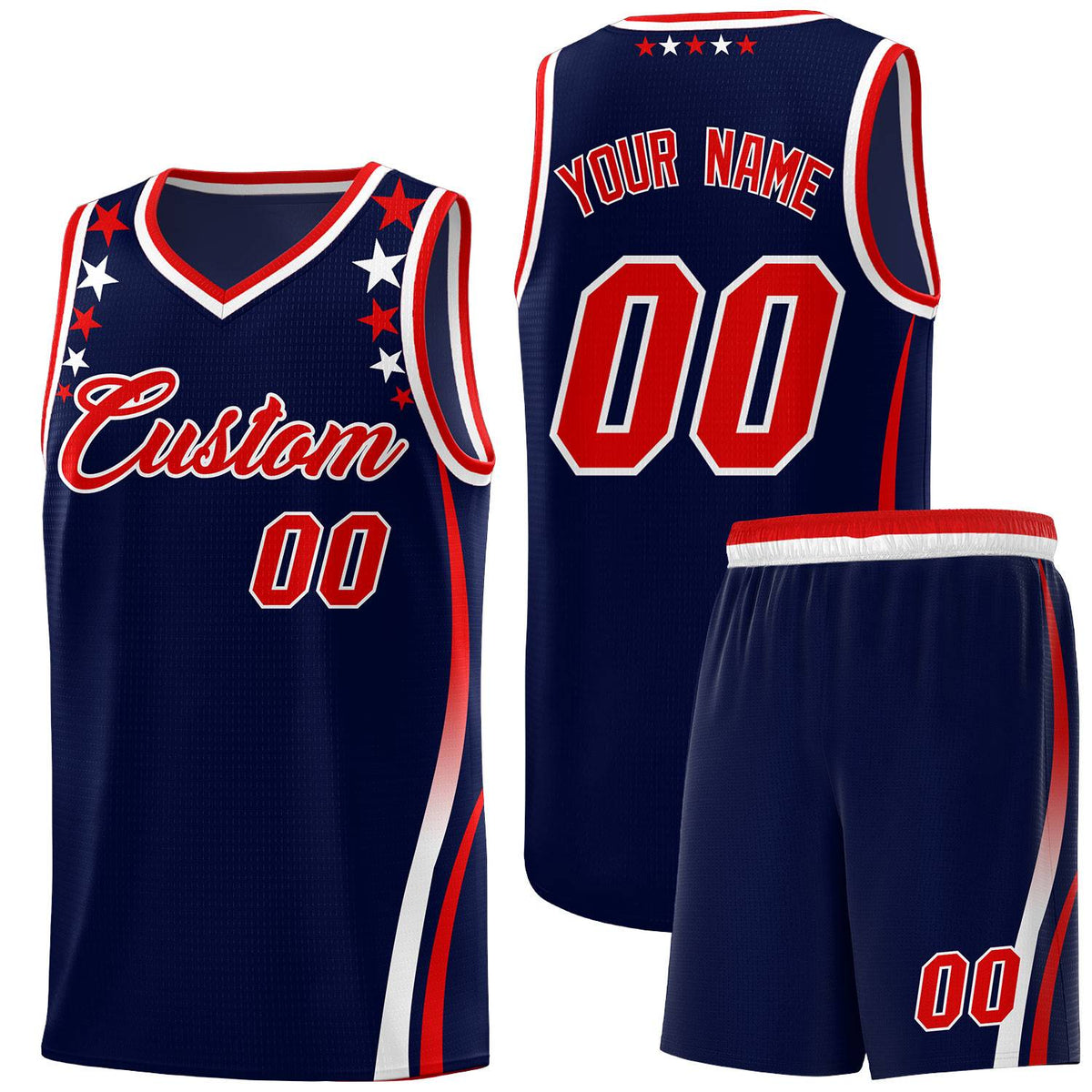 Custom Navy Shoulders Star Pattern Side Color Block Sports Uniform Basketball Jersey