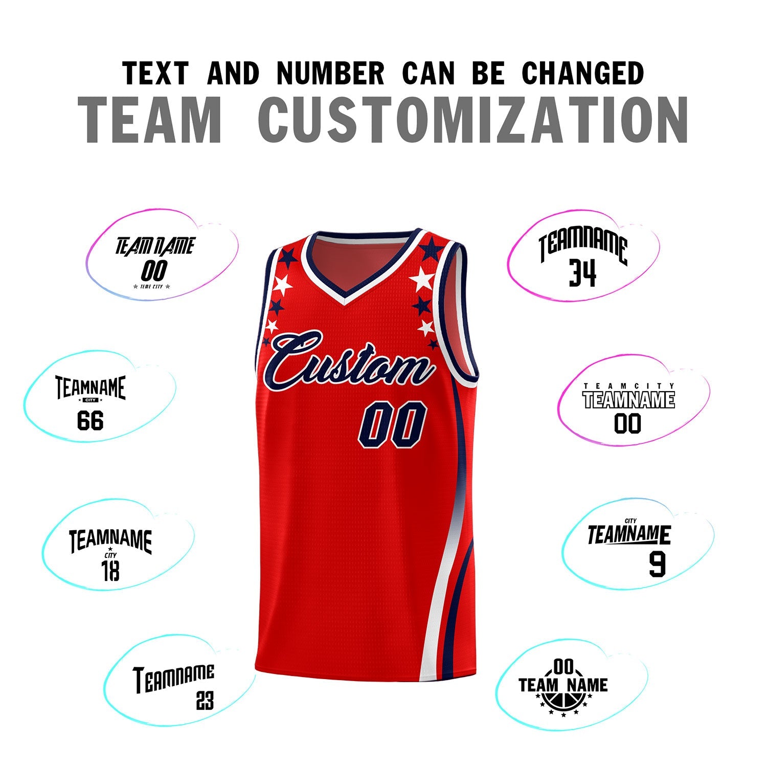 Custom Red Shoulders Star Pattern Side Color Block Sports Uniform Basketball Jersey