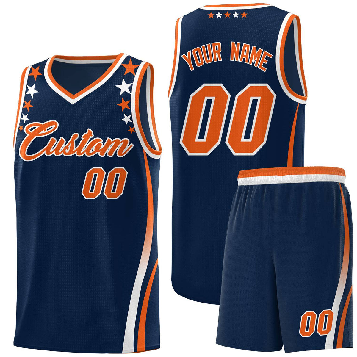 Custom Navy Shoulders Star Pattern Side Color Block Sports Uniform Basketball Jersey