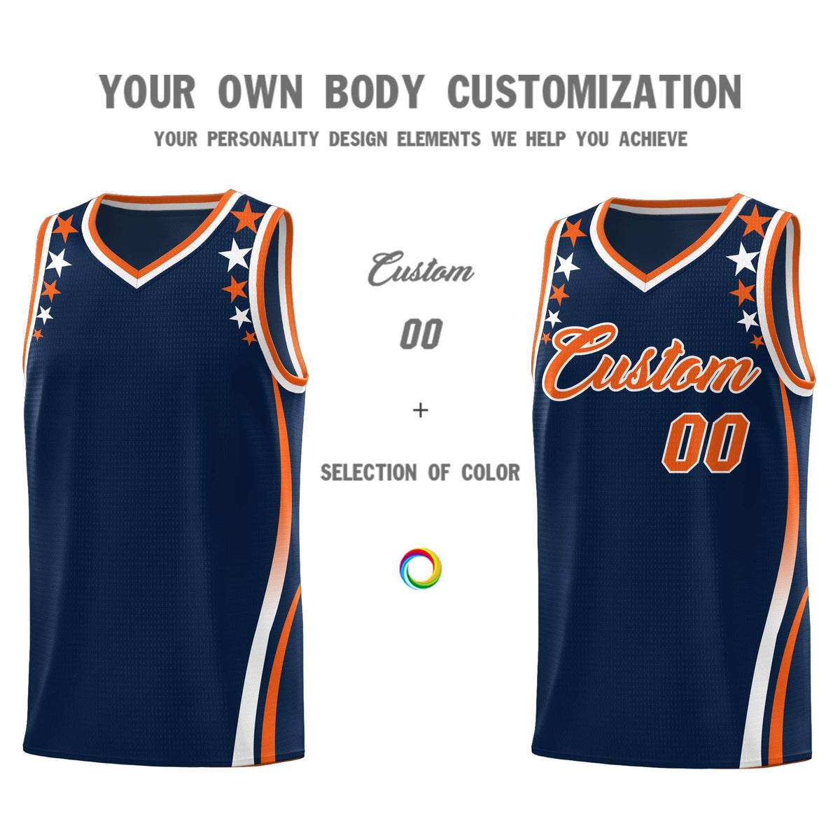 Custom Navy Shoulders Star Pattern Side Color Block Sports Uniform Basketball Jersey