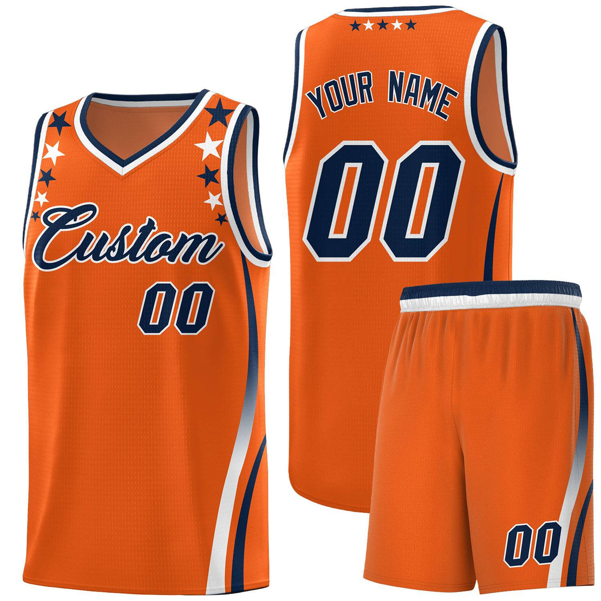 Custom Orange Shoulders Star Pattern Side Color Block Sports Uniform Basketball Jersey