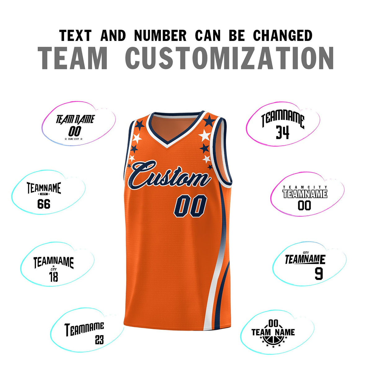 Custom Orange Shoulders Star Pattern Side Color Block Sports Uniform Basketball Jersey