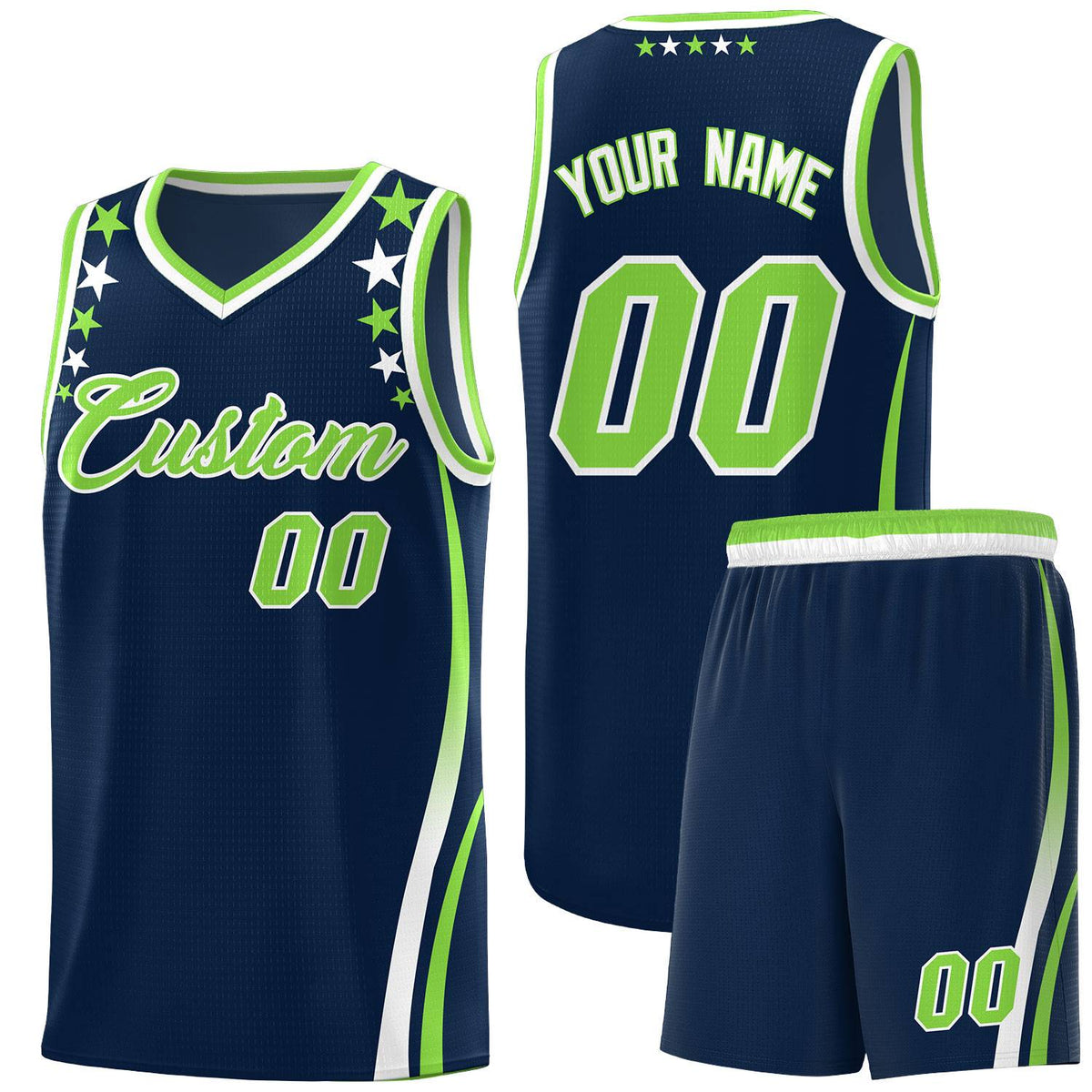 Custom Navy Shoulders Star Pattern Side Color Block Sports Uniform Basketball Jersey