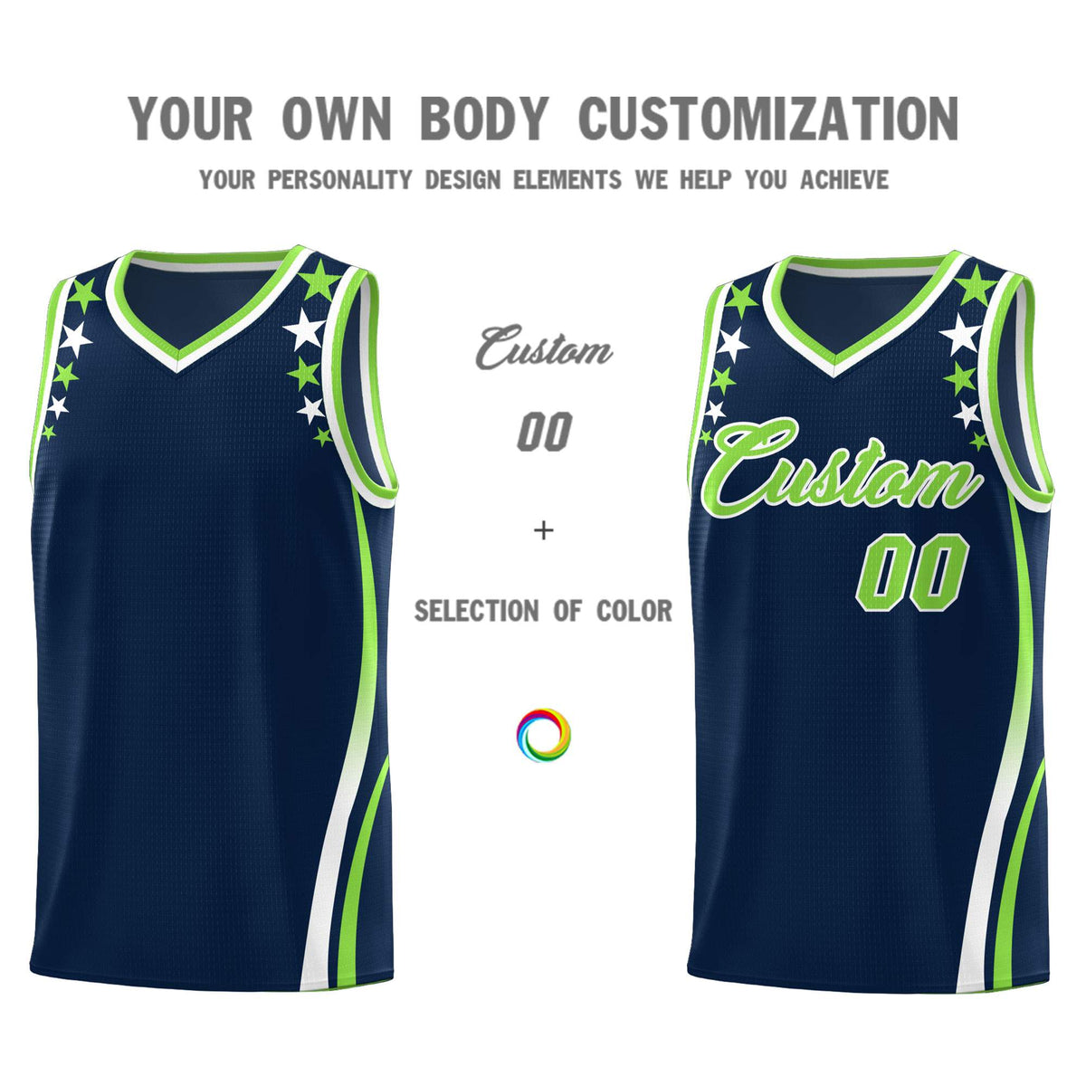 Custom Navy Shoulders Star Pattern Side Color Block Sports Uniform Basketball Jersey