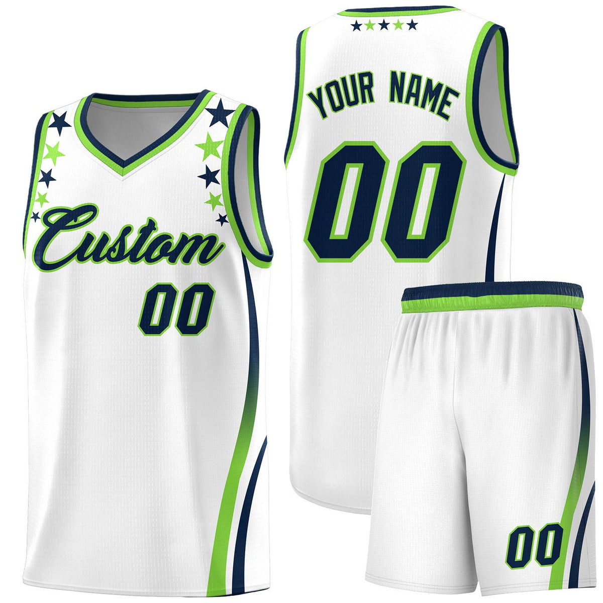 Custom White Shoulders Star Pattern Side Color Block Sports Uniform Basketball Jersey