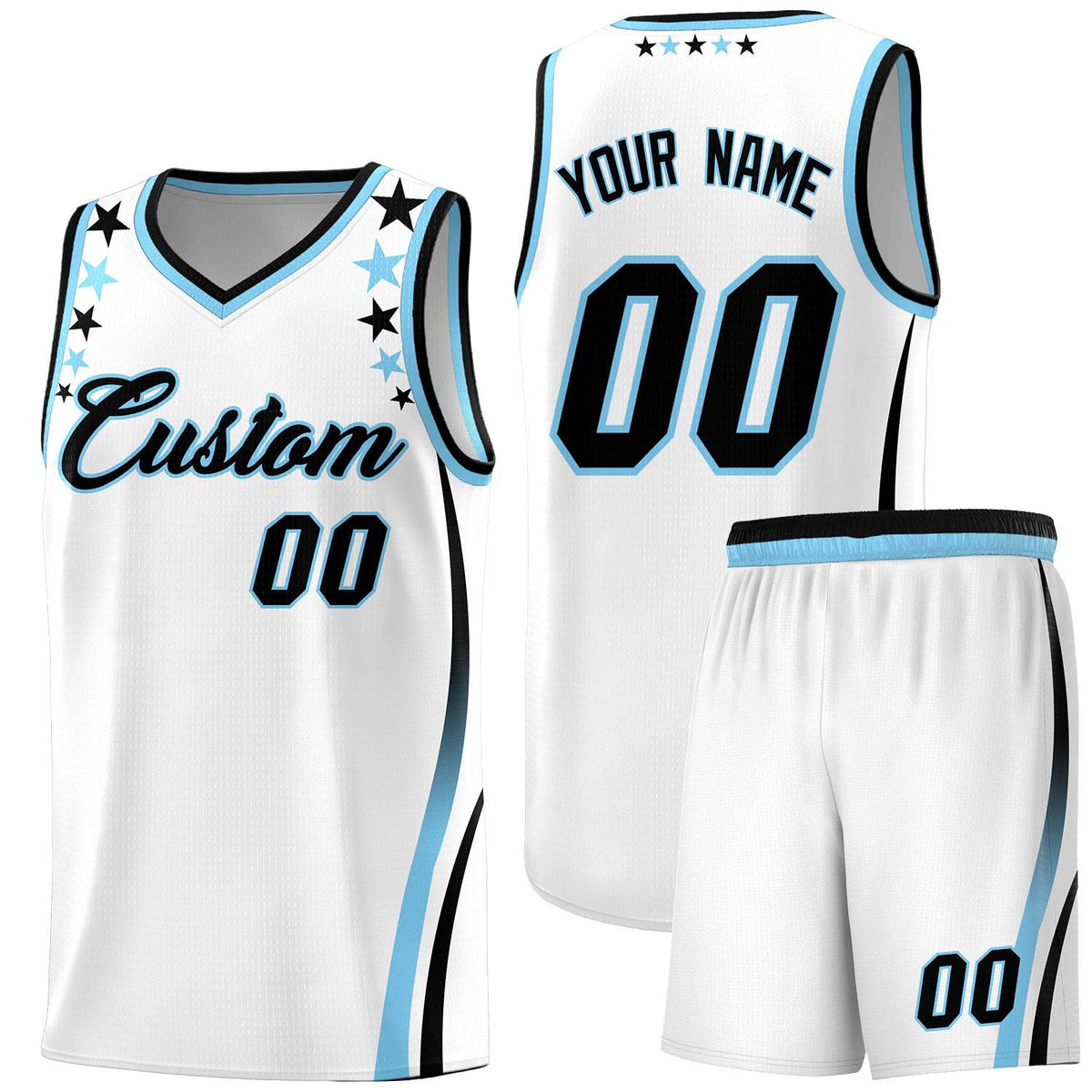 Custom White Shoulders Star Pattern Side Color Block Sports Uniform Basketball Jersey