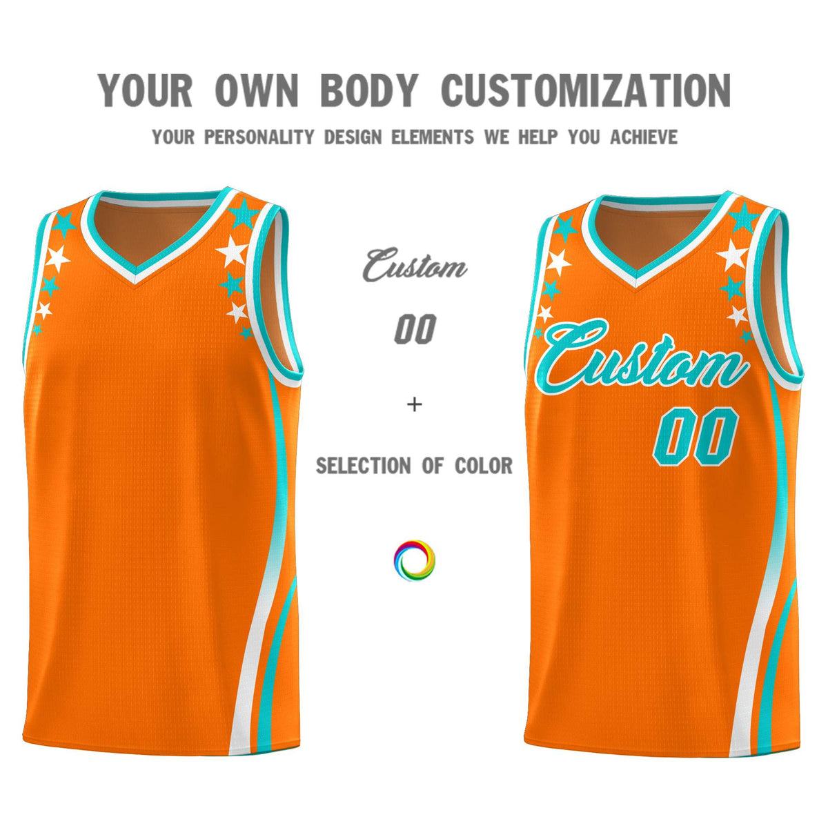 Custom Orange Shoulders Star Pattern Side Color Block Sports Uniform Basketball Jersey