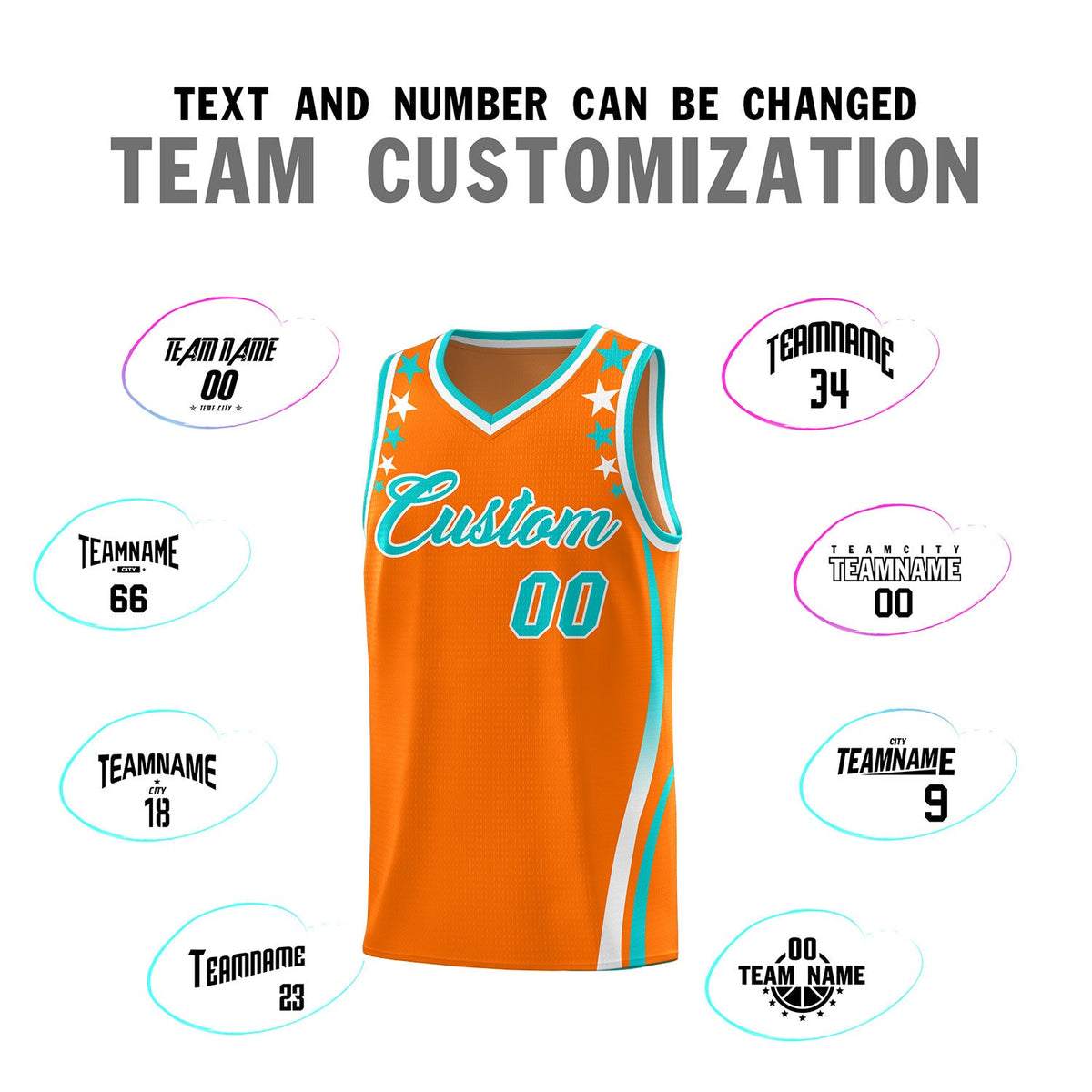 Custom Orange Shoulders Star Pattern Side Color Block Sports Uniform Basketball Jersey