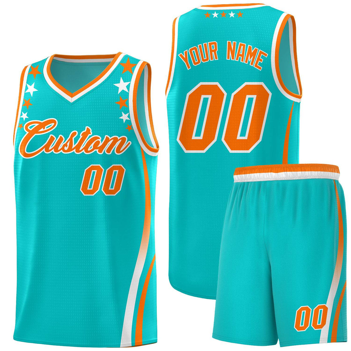 Custom Sky Blue Shoulders Star Pattern Side Color Block Sports Uniform Basketball Jersey
