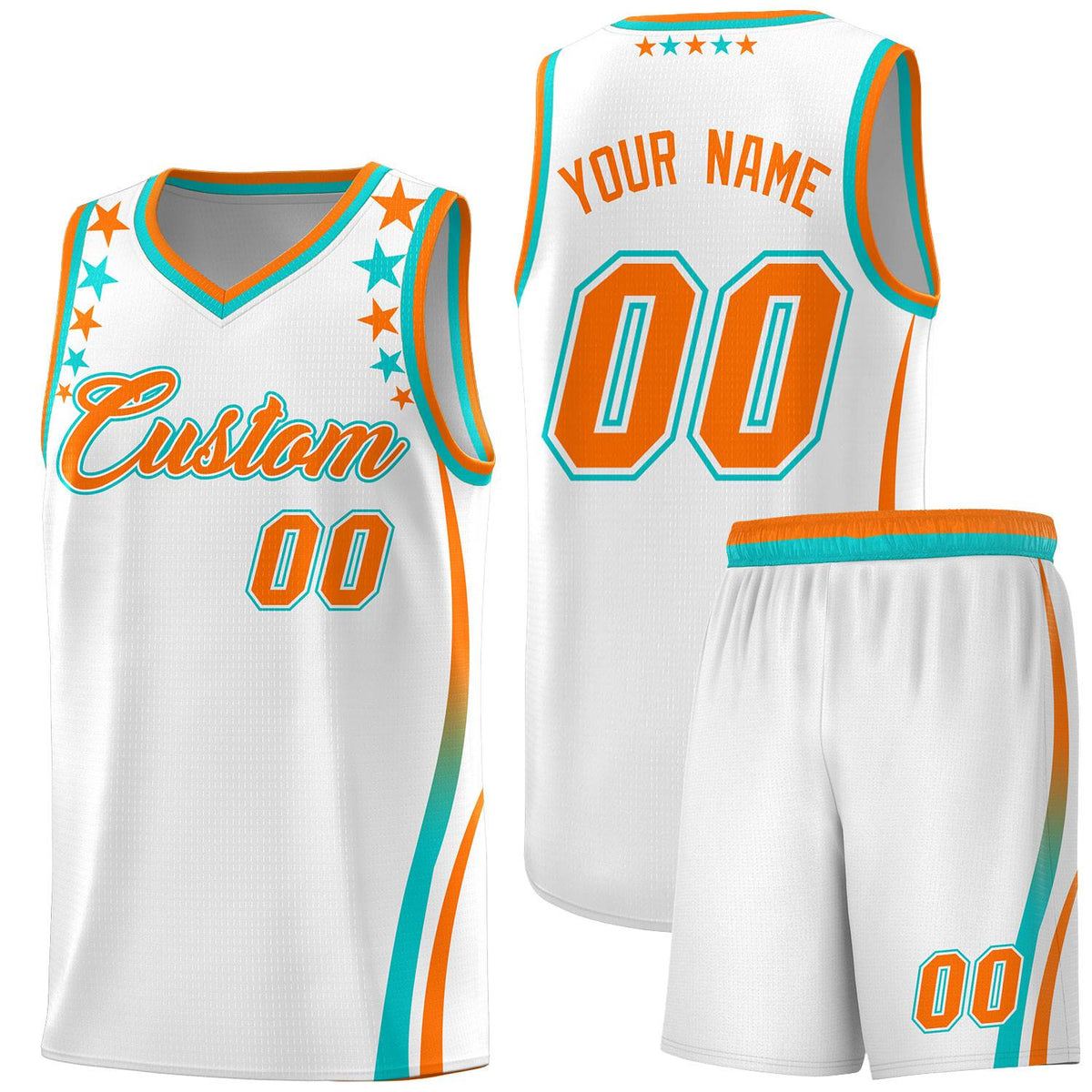 Custom White Shoulders Star Pattern Side Color Block Sports Uniform Basketball Jersey
