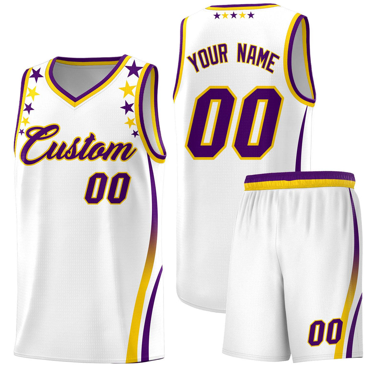Custom White Shoulders Star Pattern Side Color Block Sports Uniform Basketball Jersey