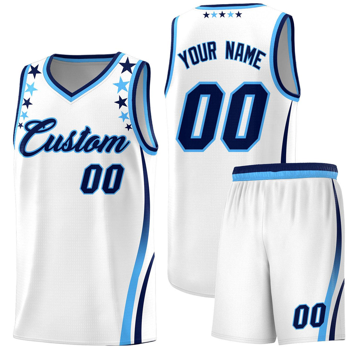 Custom White Shoulders Star Pattern Side Color Block Sports Uniform Basketball Jersey