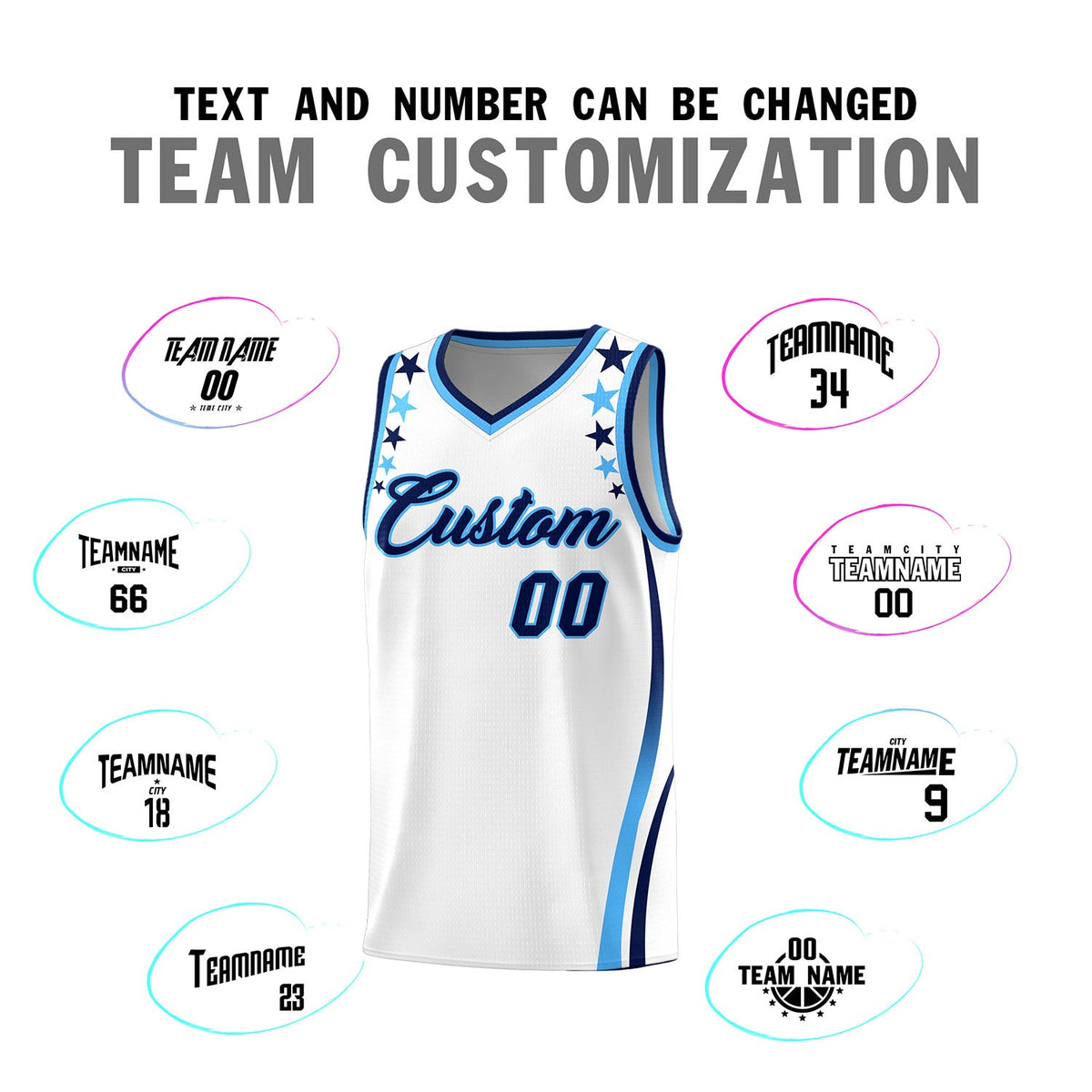 Custom White Shoulders Star Pattern Side Color Block Sports Uniform Basketball Jersey