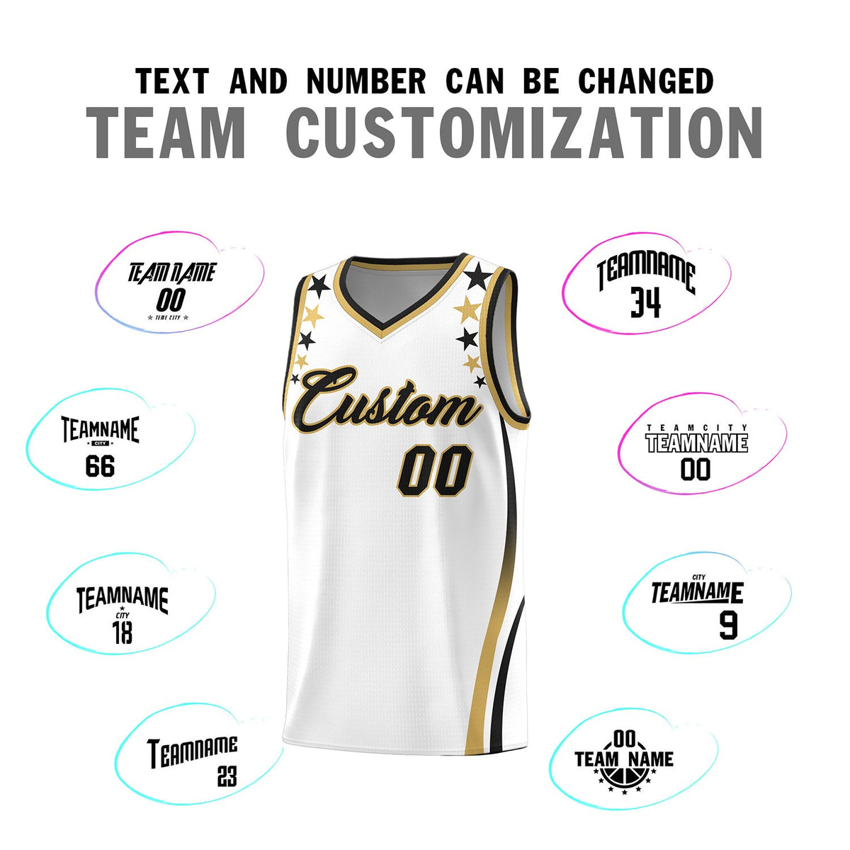 Custom White Shoulders Star Pattern Side Color Block Sports Uniform Basketball Jersey