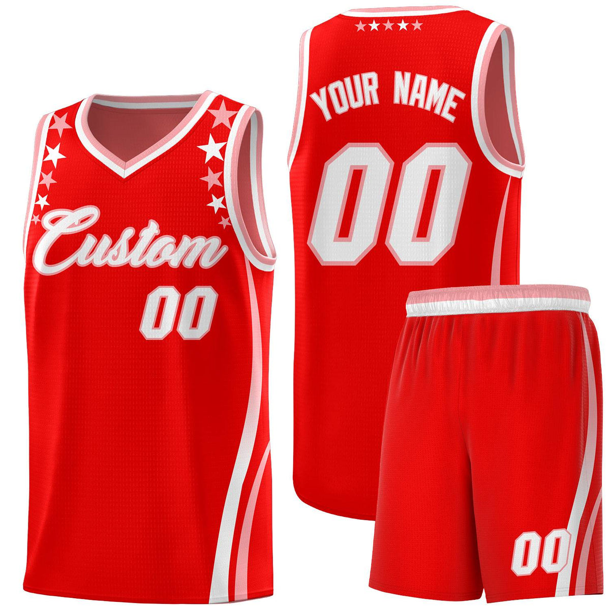 Custom Red Shoulders Star Pattern Side Color Block Sports Uniform Basketball Jersey
