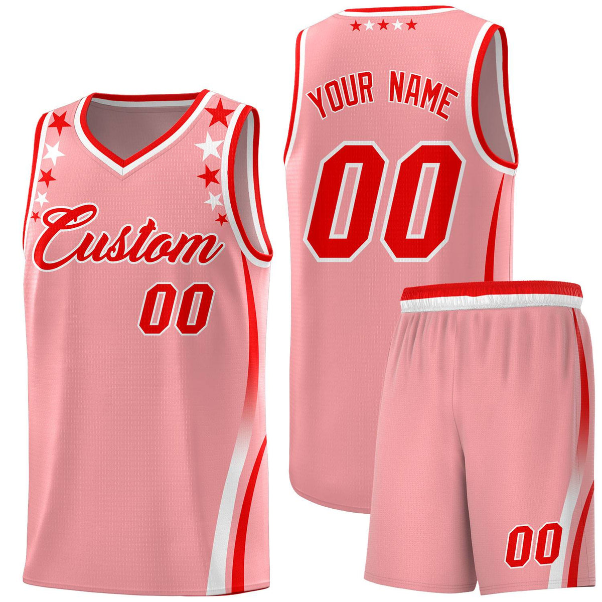 Custom Pink Shoulders Star Pattern Side Color Block Sports Uniform Basketball Jersey