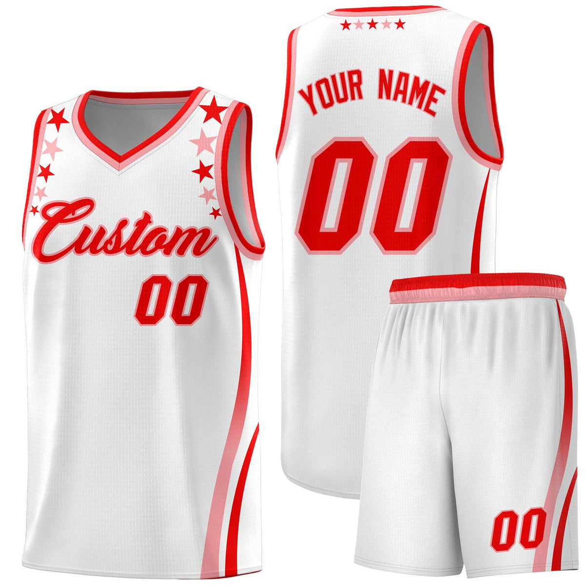 Custom White Shoulders Star Pattern Side Color Block Sports Uniform Basketball Jersey