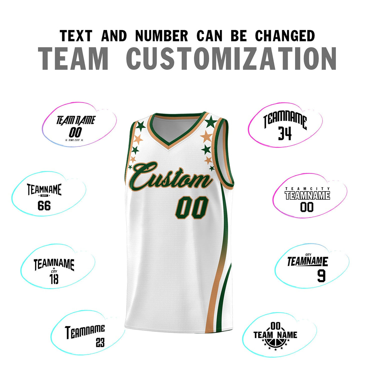 Custom White Shoulders Star Pattern Side Color Block Sports Uniform Basketball Jersey