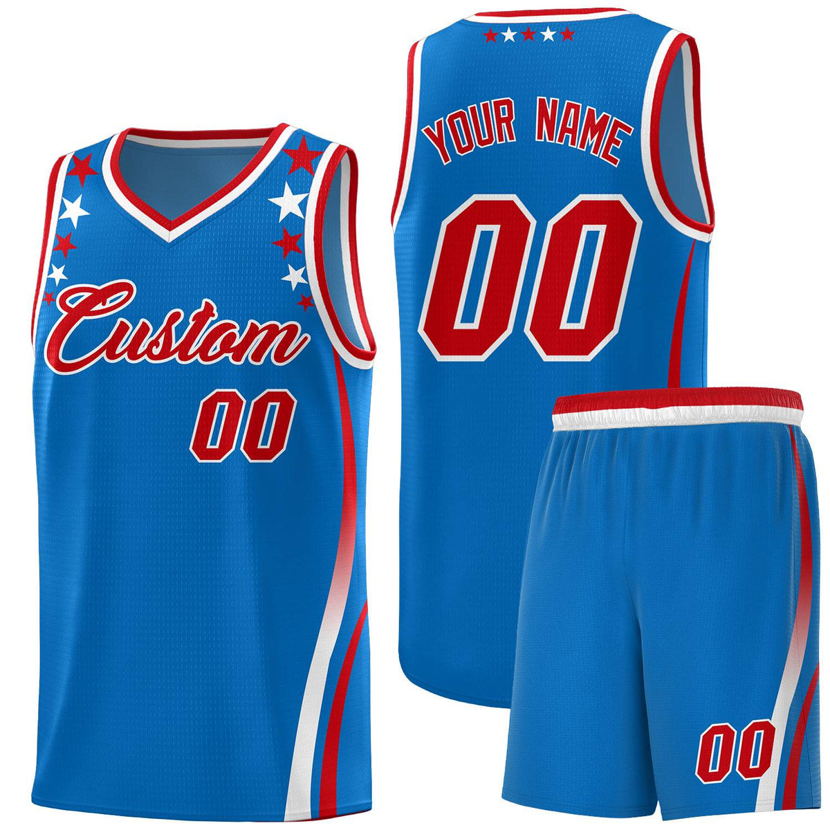 Custom Royal Shoulders Star Pattern Side Color Block Sports Uniform Basketball Jersey