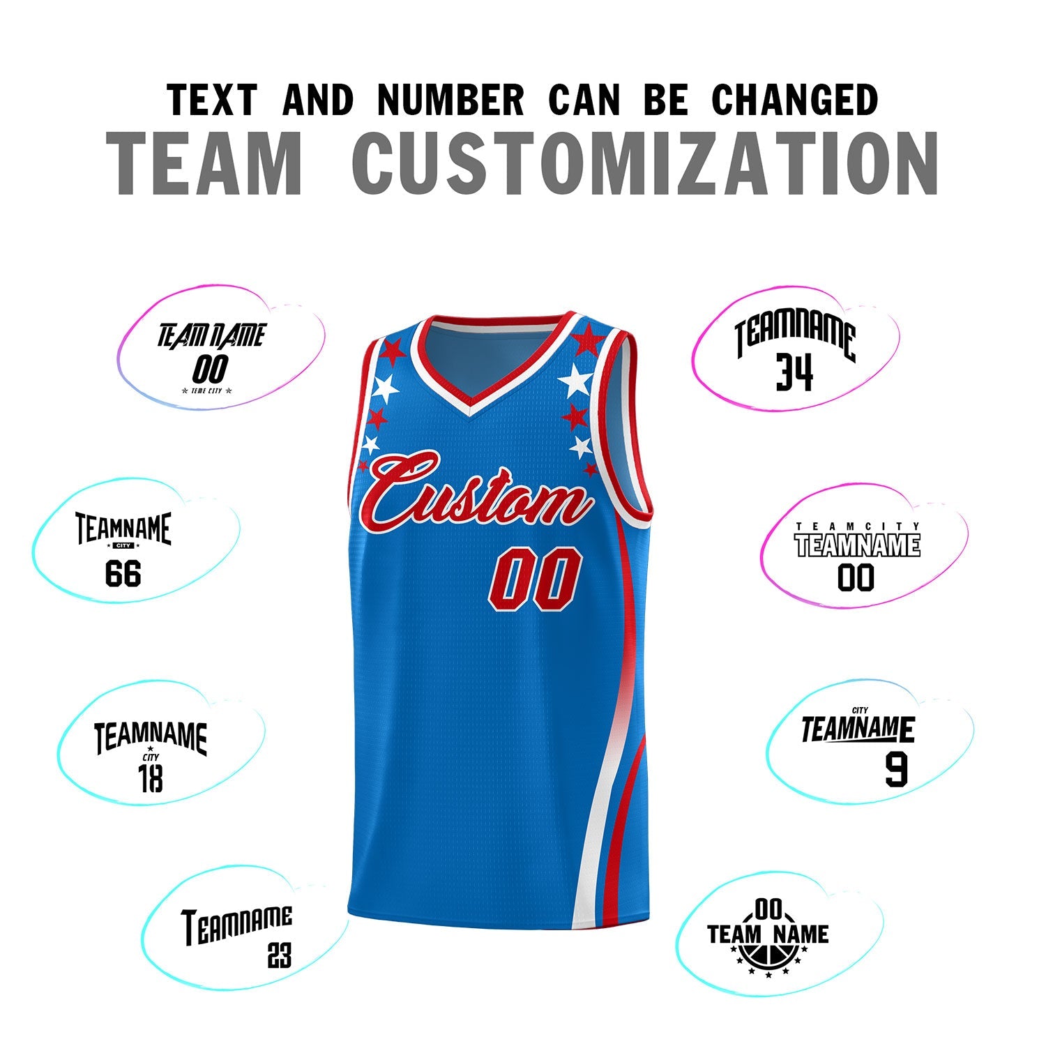 Custom Royal Shoulders Star Pattern Side Color Block Sports Uniform Basketball Jersey