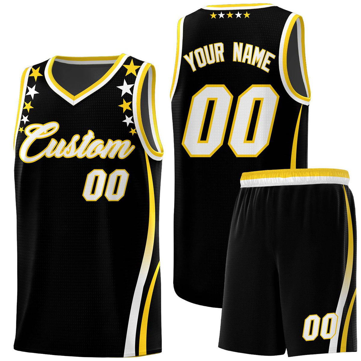 Custom Black Shoulders Star Pattern Side Color Block Sports Uniform Basketball Jersey
