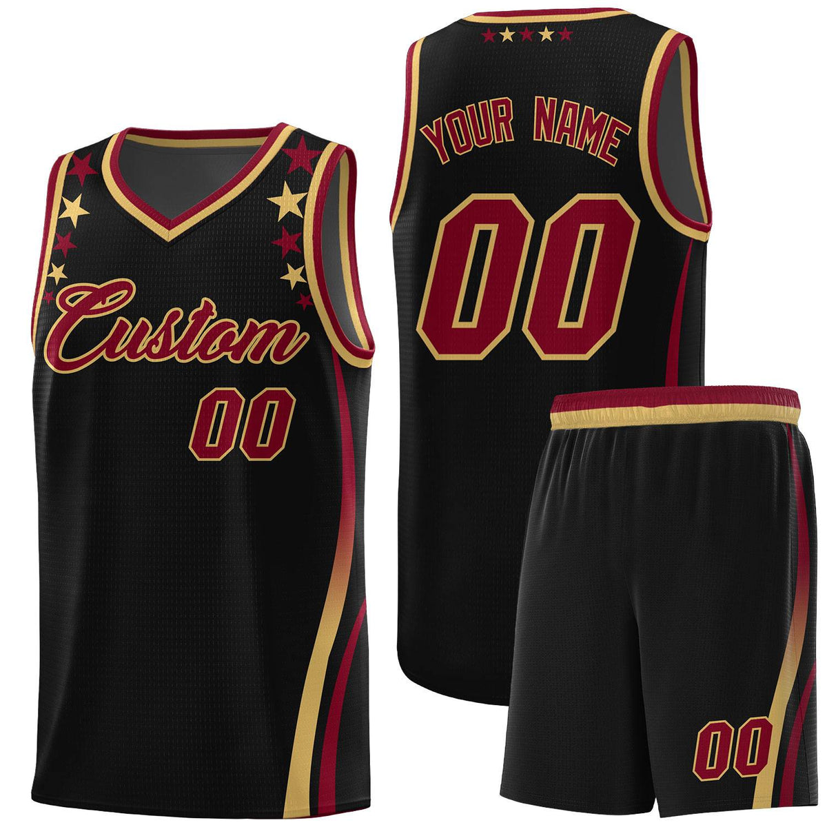 Custom Black Shoulders Star Pattern Side Color Block Sports Uniform Basketball Jersey