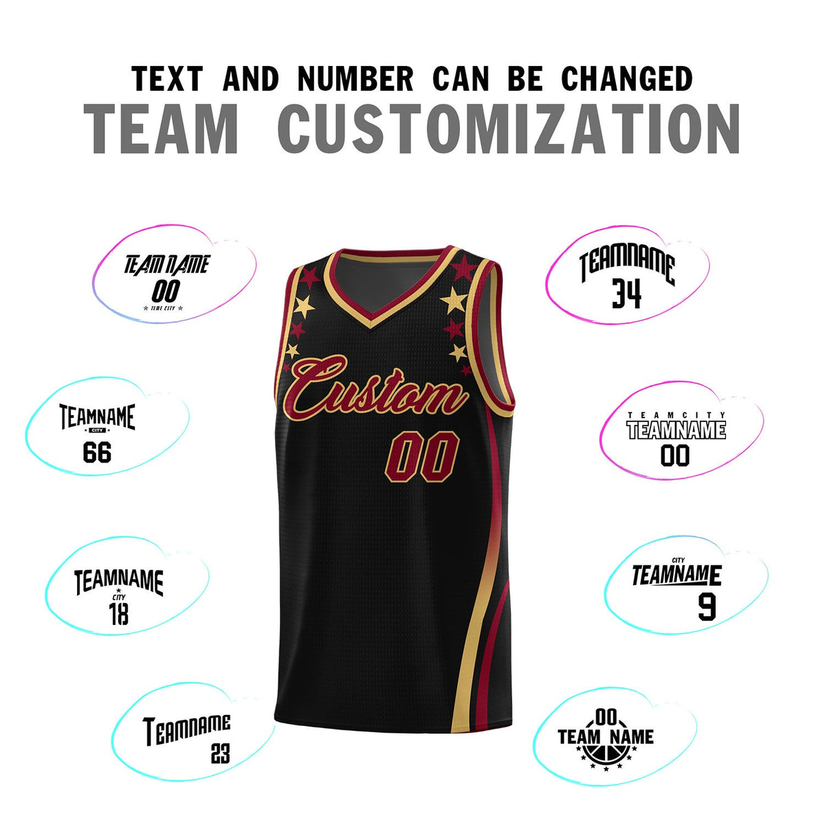 Custom Black Shoulders Star Pattern Side Color Block Sports Uniform Basketball Jersey