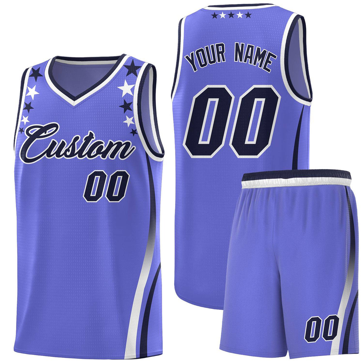 Custom Purple Shoulders Star Pattern Side Color Block Sports Uniform Basketball Jersey