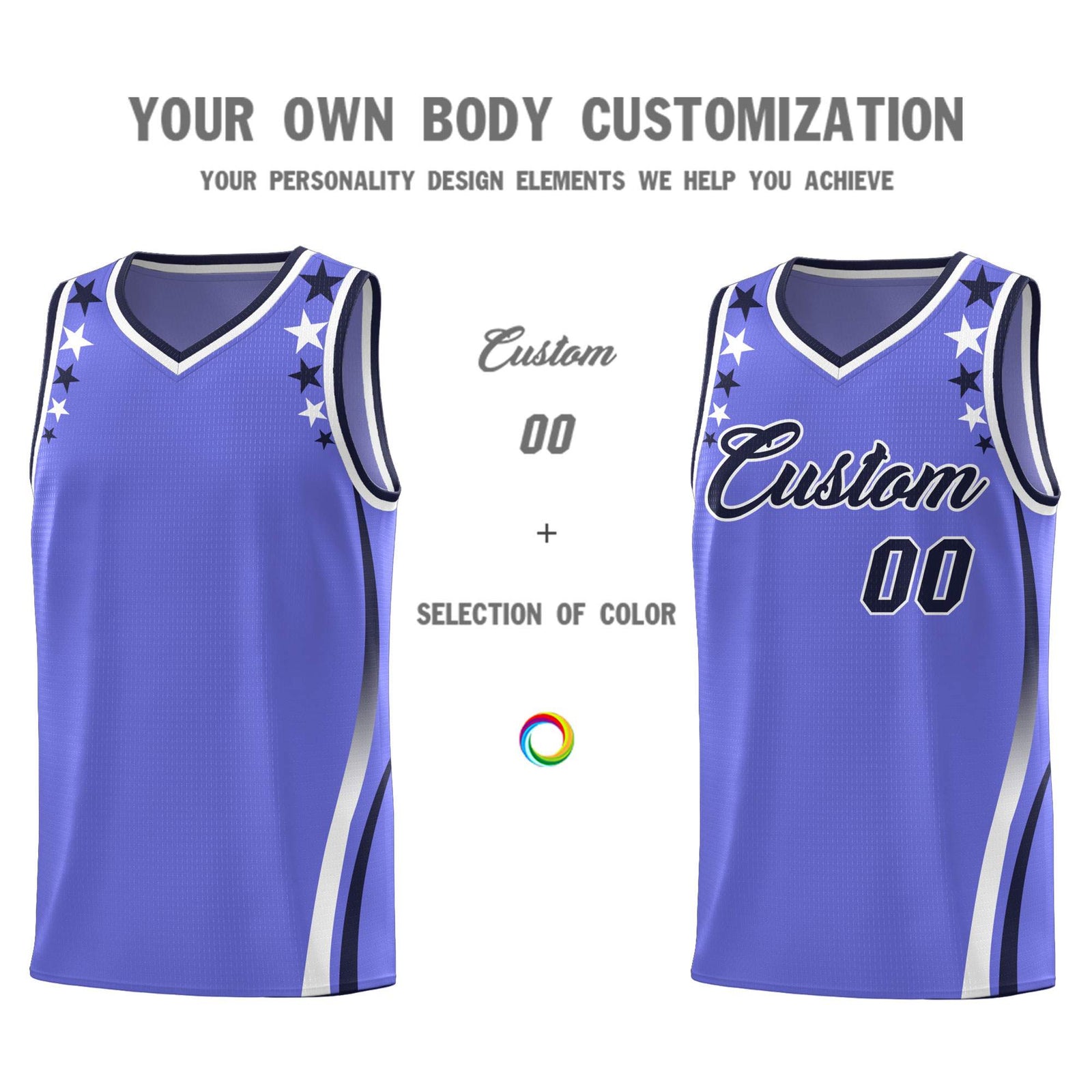 Custom Purple Shoulders Star Pattern Side Color Block Sports Uniform Basketball Jersey