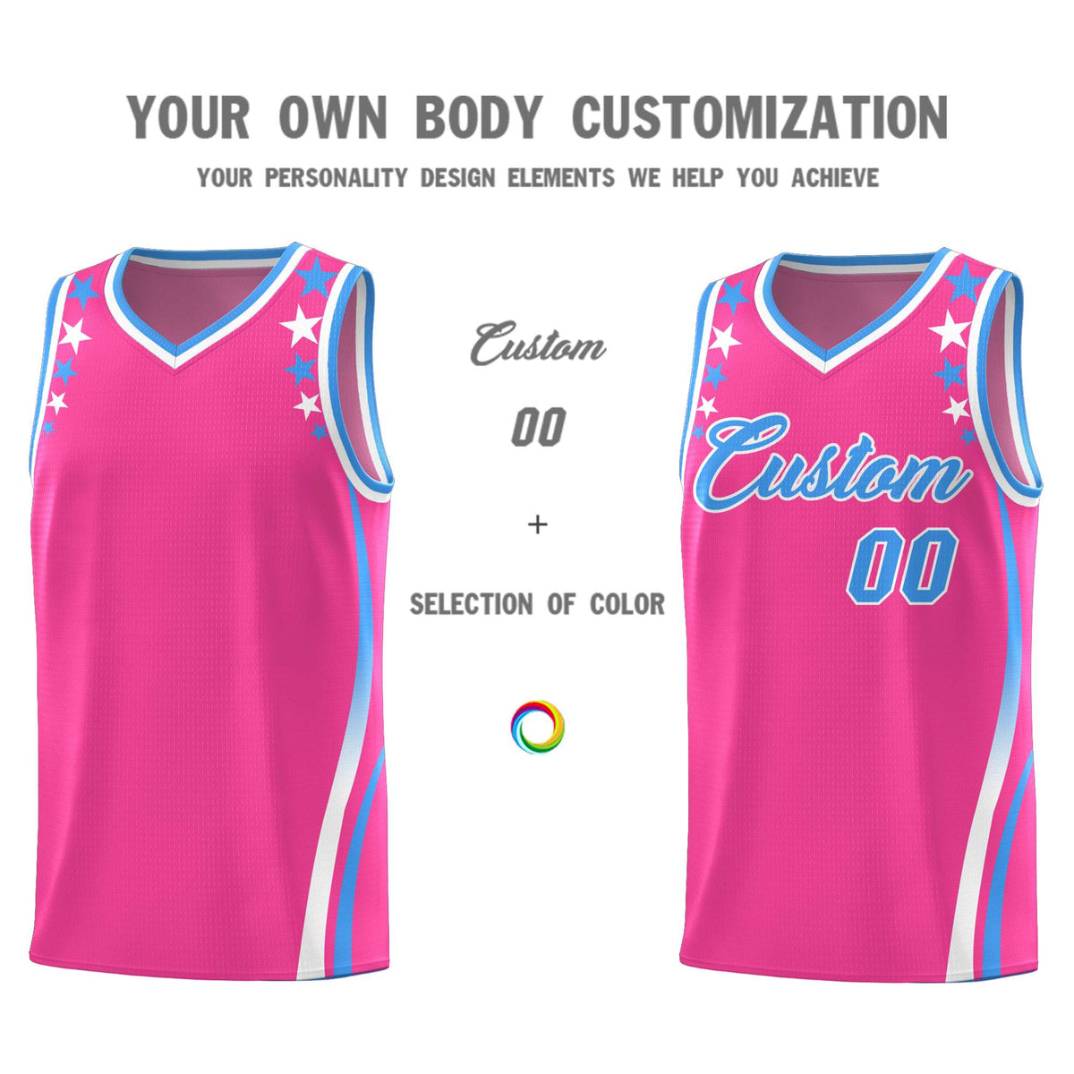 Custom Pink Shoulders Star Pattern Side Color Block Sports Uniform Basketball Jersey