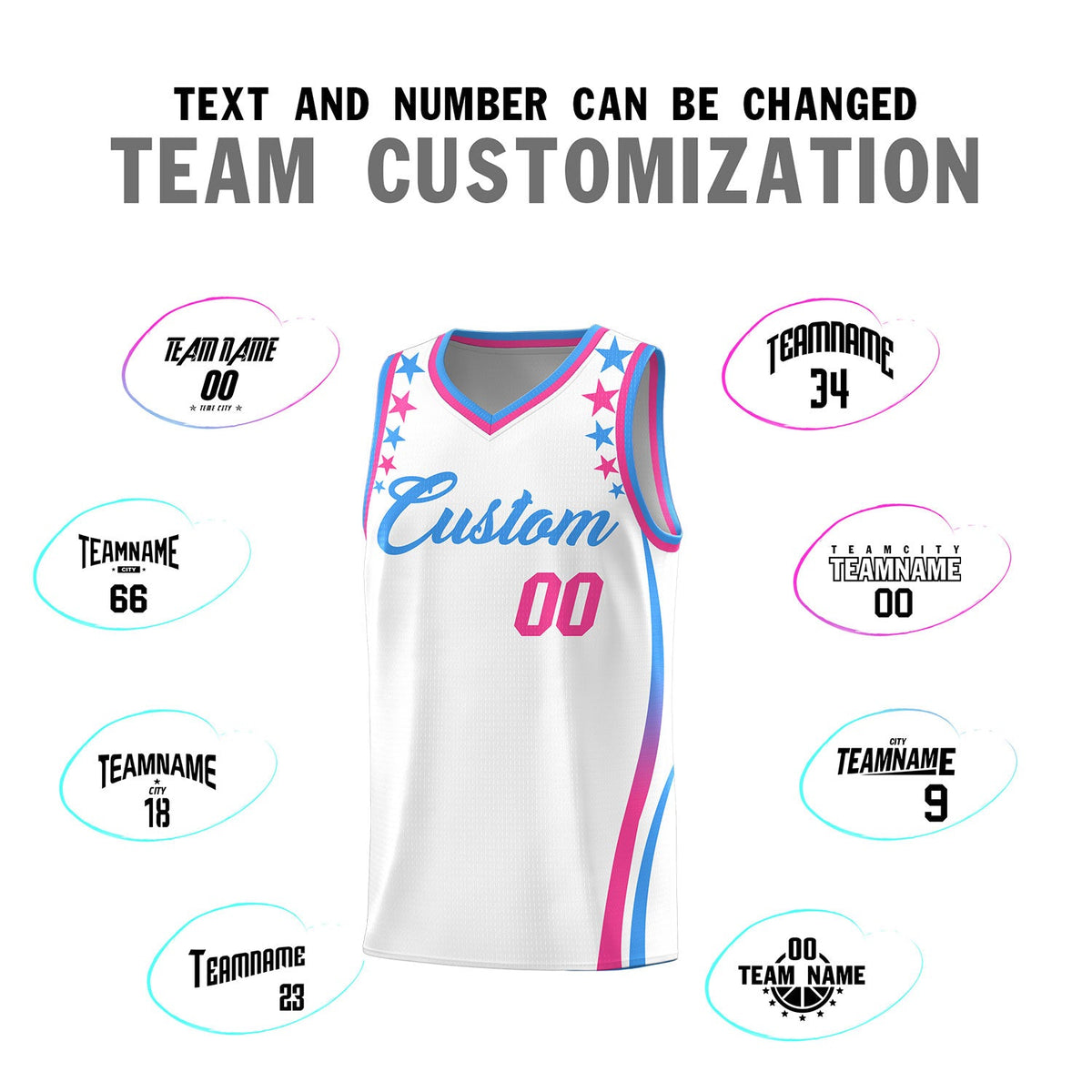 Custom White Shoulders Star Pattern Side Color Block Sports Uniform Basketball Jersey