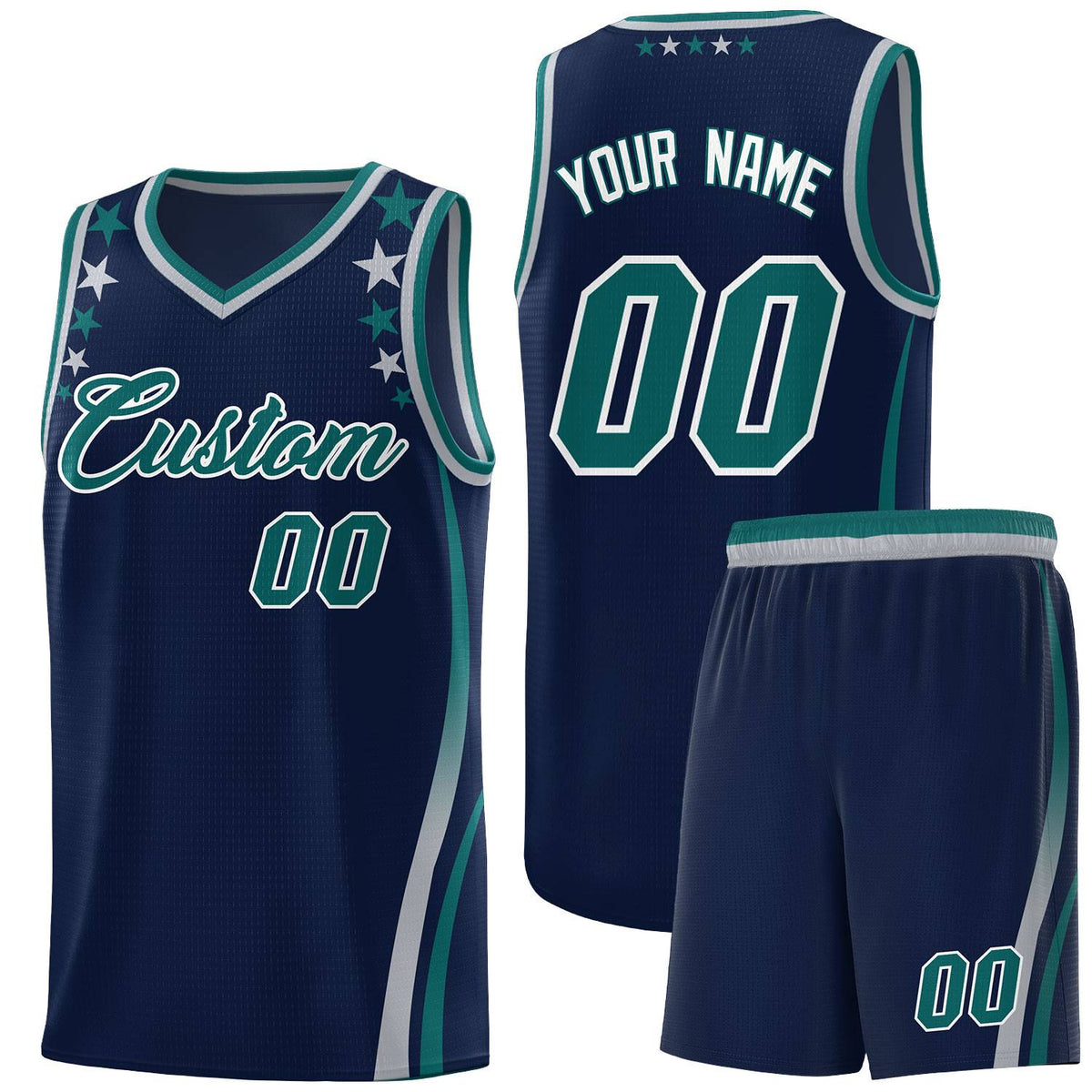Custom Navy Shoulders Star Pattern Side Color Block Sports Uniform Basketball Jersey