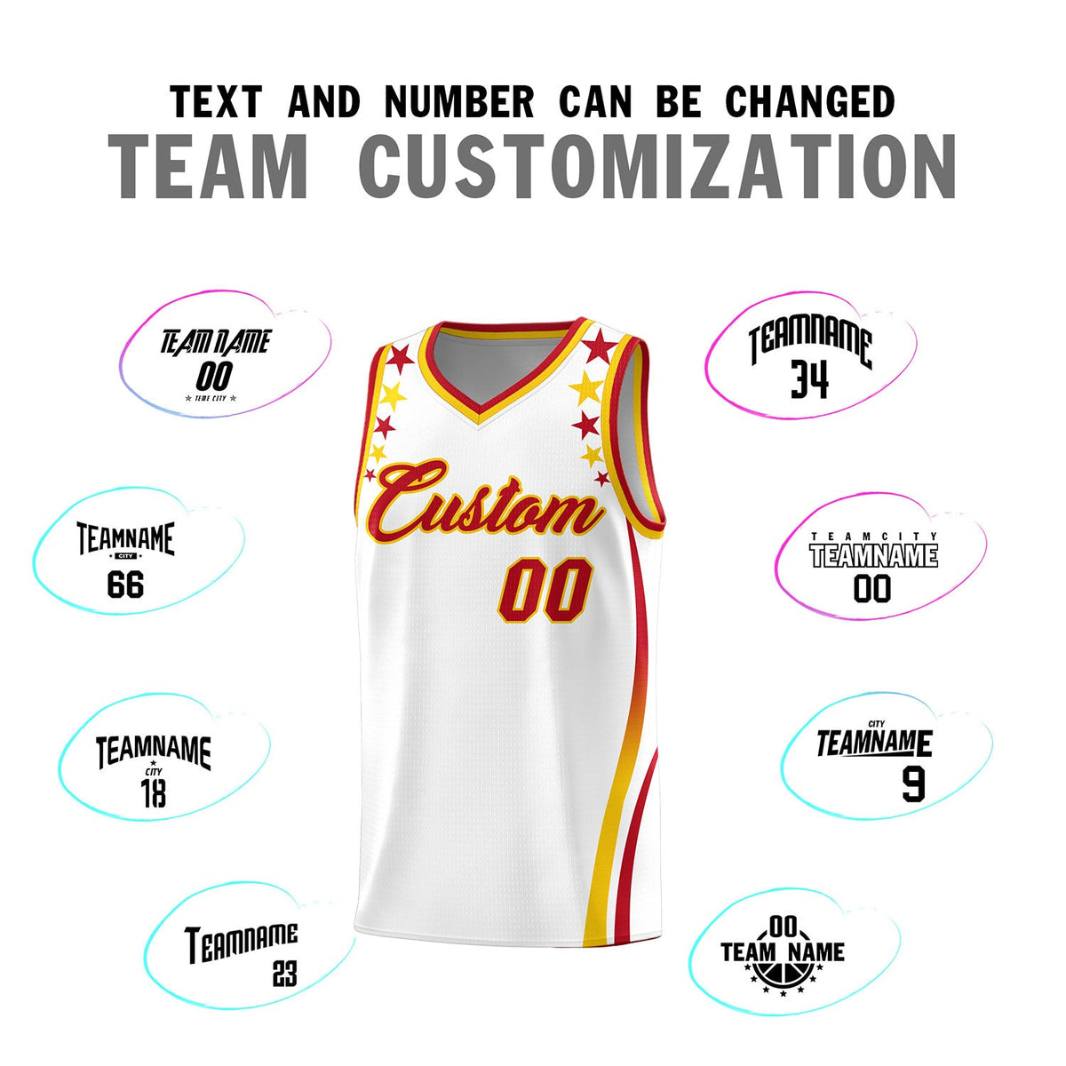 Custom White Shoulders Star Pattern Side Color Block Sports Uniform Basketball Jersey