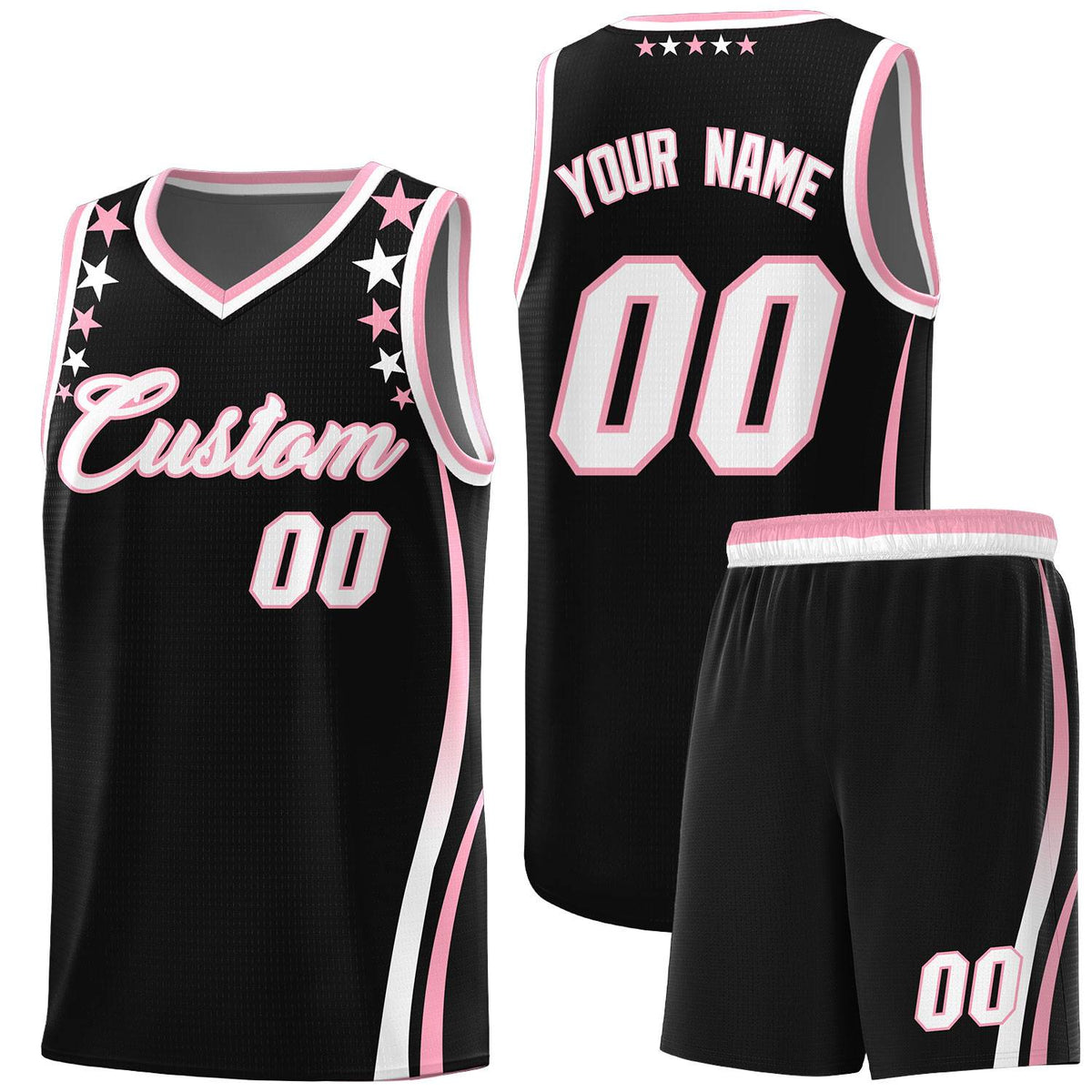 Custom Black Shoulders Star Pattern Side Color Block Sports Uniform Basketball Jersey