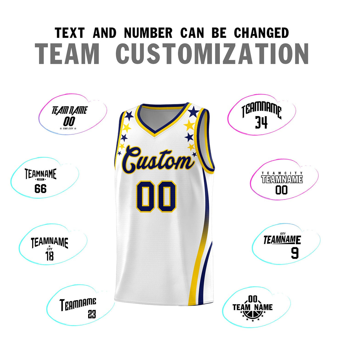 Custom White Shoulders Star Pattern Side Color Block Sports Uniform Basketball Jersey