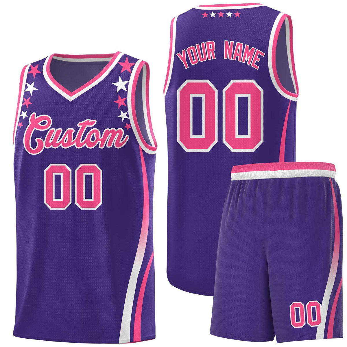 Custom Purple Shoulders Star Pattern Side Color Block Sports Uniform Basketball Jersey