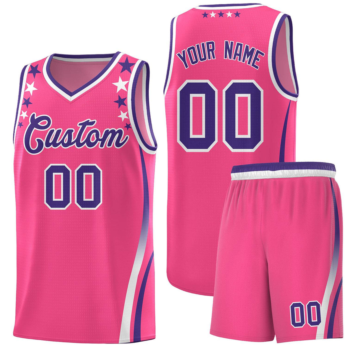 Custom Pink Shoulders Star Pattern Side Color Block Sports Uniform Basketball Jersey