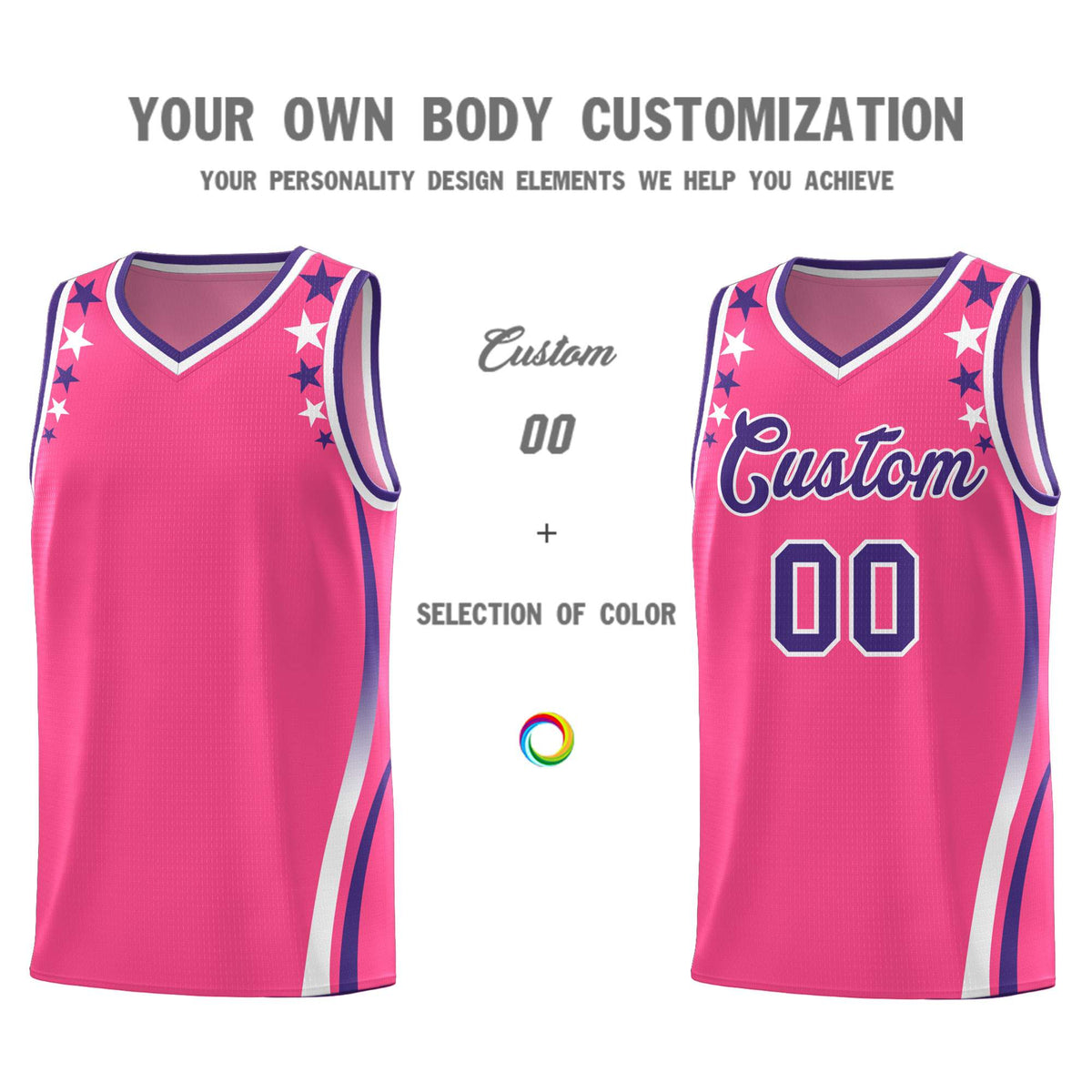 Custom Pink Shoulders Star Pattern Side Color Block Sports Uniform Basketball Jersey