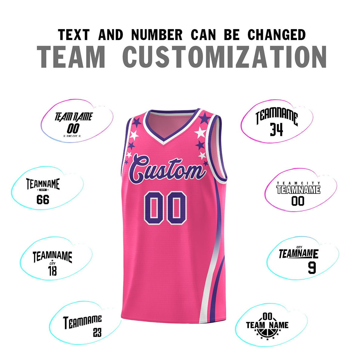 Custom Pink Shoulders Star Pattern Side Color Block Sports Uniform Basketball Jersey