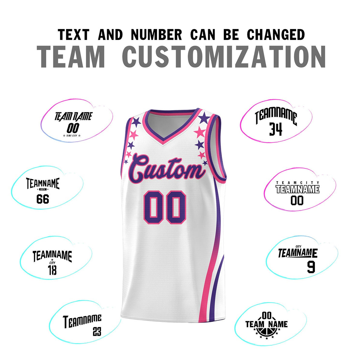 Custom White Shoulders Star Pattern Side Color Block Sports Uniform Basketball Jersey