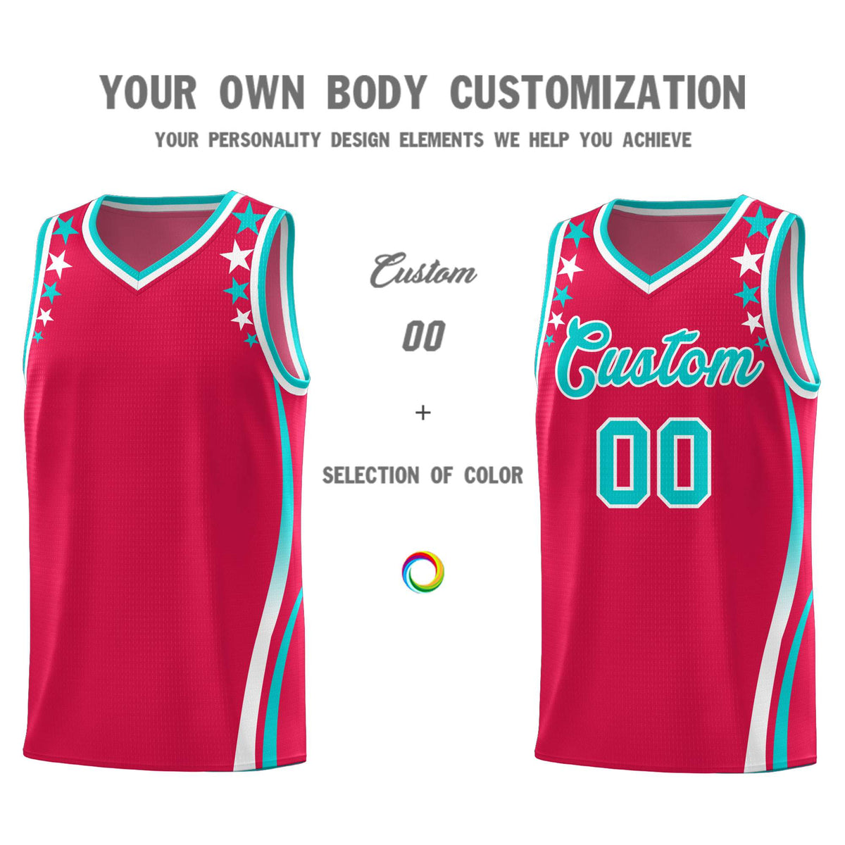 Custom Red Shoulders Star Pattern Side Color Block Sports Uniform Basketball Jersey
