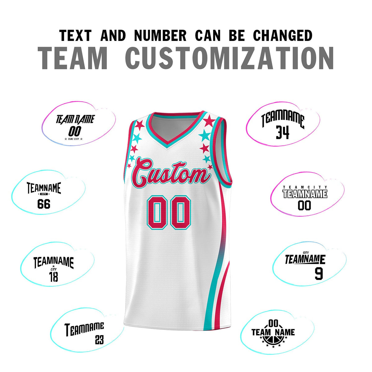 Custom White Shoulders Star Pattern Side Color Block Sports Uniform Basketball Jersey