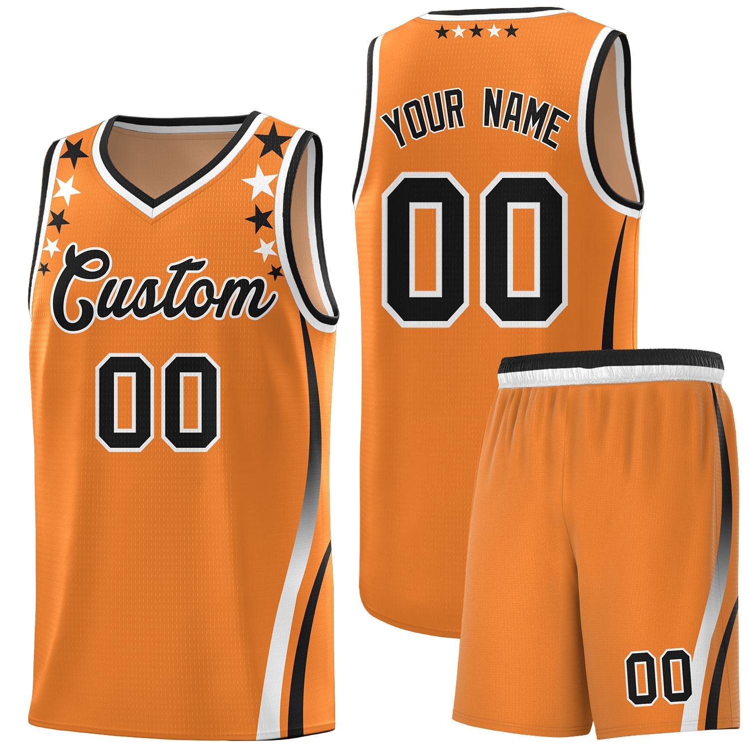 Custom Orange Shoulders Star Pattern Side Color Block Sports Uniform Basketball Jersey